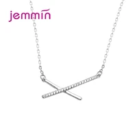 pure 925 sterling silver aaa zircon geometric strip cross pendant necklaces for women gift simple fine jewelry
