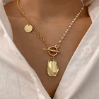 Женское асимметричное ожерелье с жемчужными бусинами, винтажная цепочка с подвеской-монеткой неправильной формы, трендовая бижутерия 2022