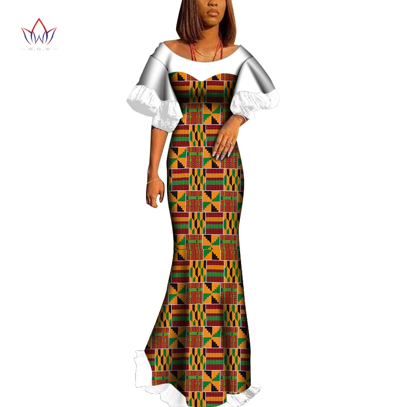 African clothes for women 2020 Africa Wax Dashiki Womans plus size hijab Clothing Half Sleeve Dashiki Maxi Bodycon Dress WY7360