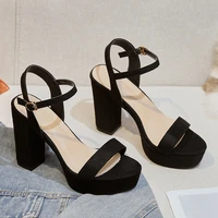 2022 summer new arrivals thick heels female sandals open toe rhinestone ankle strap buckles women shoes sequined cloth sexy