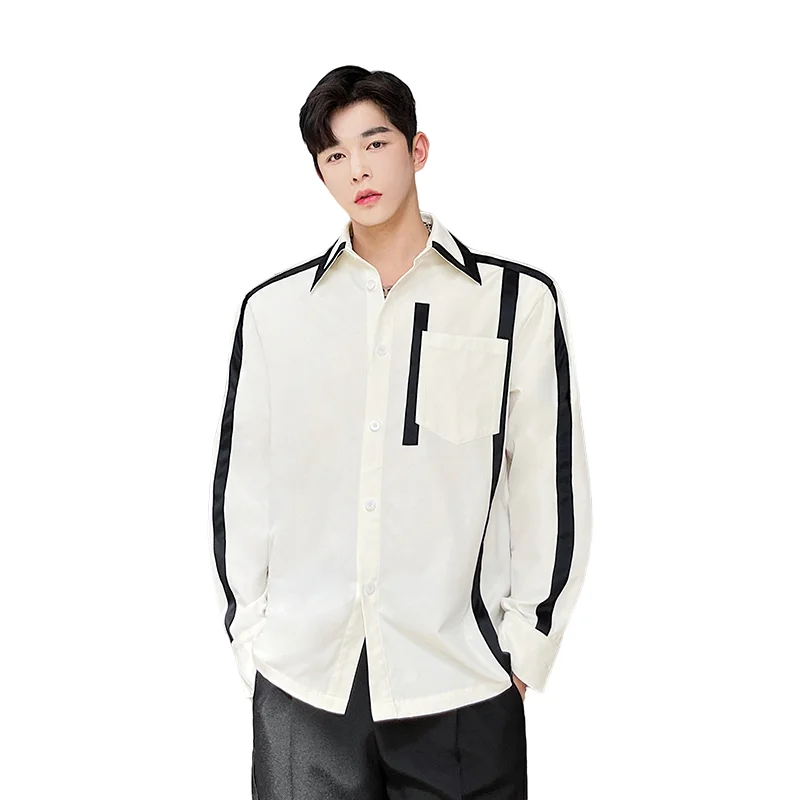 

New Shirts Chemise Homme Men Stripe Splice Long Sleeve Loose Casual Shirt Harajuku Streetwear Vintage Shirt Tops for Man