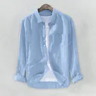 Мужская мешковатая рубашка 4 # 2021new, хлопковая, льняная, однотонная, на пуговицах, в стиле ретро, топы, размера плюс, блузки, M-3xl, Футболка Оверсайз