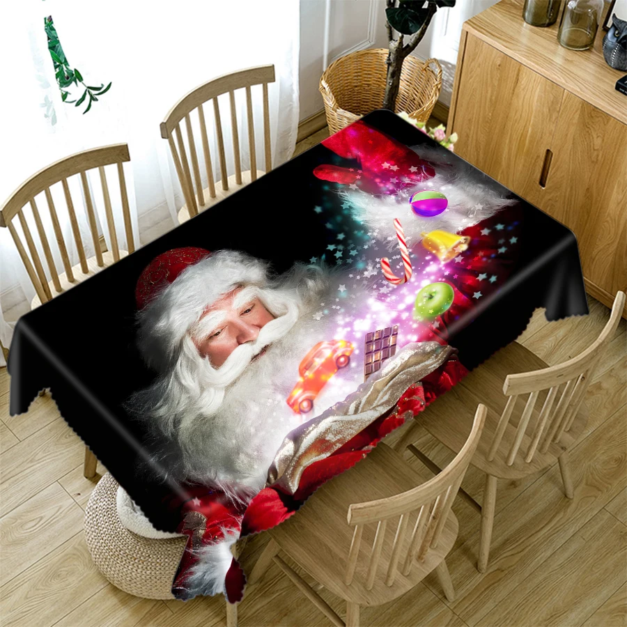 

3d Christmas Tablecloth Santa Claus and Gifts Pattern Rectangular/Round Table Cloth Thicken Cotton Cover Towel
