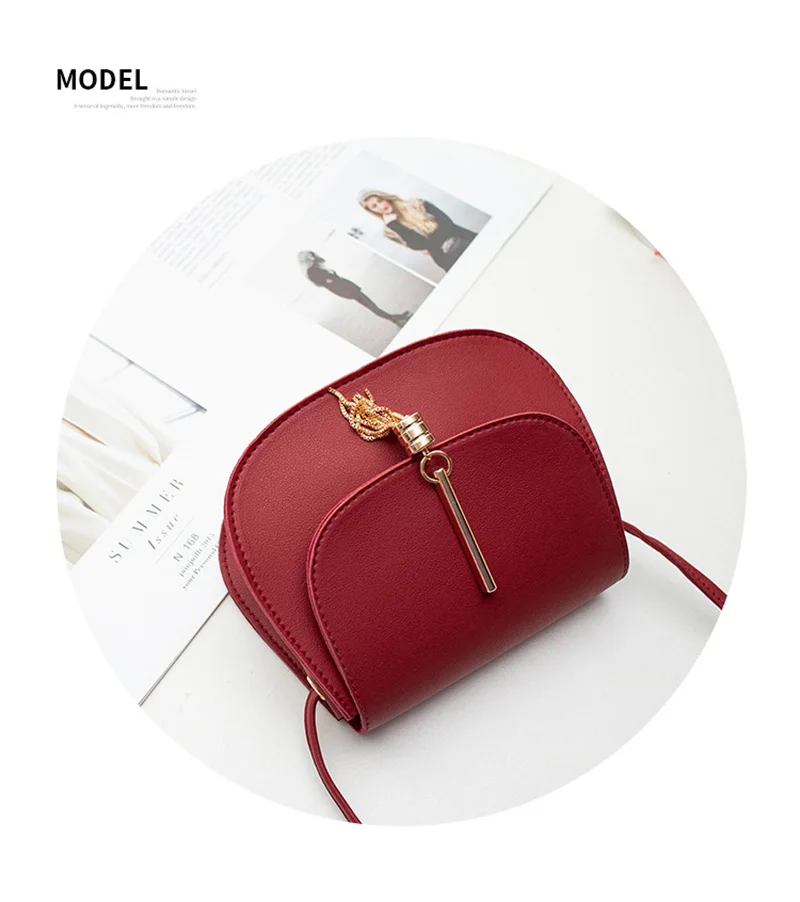

Women's Pure Color Tassel Shoulder Bag Simple Design Leather Messenger Bag Small Square Clutch Pouch