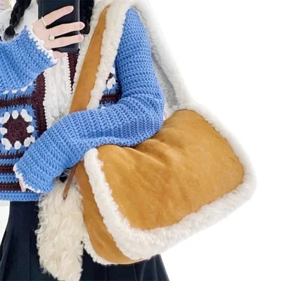 

Дизайнерские вместительные женские сумки из овечьей шерсти, зимние мягкие плюшевые сумки-тоуты для женщин, плюшевая Наплечная Сумка из ягн...