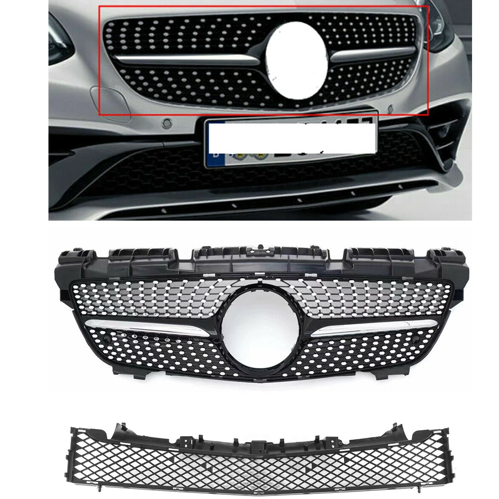 

For Mercedes Benz SLK R172 SLK200 SLK350 SLK250 2012-2016 Front Grille Diamond Style Black Upper+Lower Bumper Hood Mesh Grill