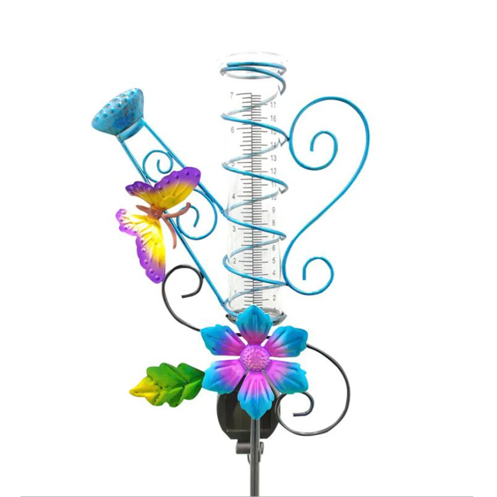 

Led Garden Light Butterfly Decoration Rain Gauge Metal Yard Art Outdoor Lawn Pathway Patio Decorations Wrought Iron Solar Lights