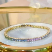 customized 18k gold bracelet 3x3mm square natural gradient rainbow sapphire gemstone fashion jewelry christmas party gifts