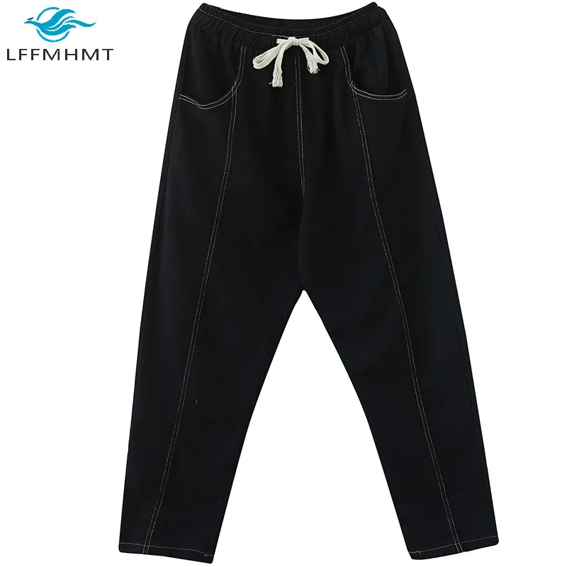 

Women Large Size Slim Fit Harem Trouser Autumn New Fashion Elastic Waist Solid Color Wild Elastic Waist Denim Jeans Female Pant