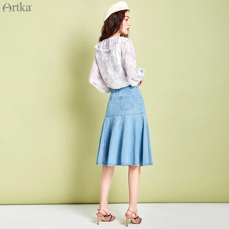 Женская блузка с длинным рукавом ARTKA элегантная шифоновая длинными рукавами и