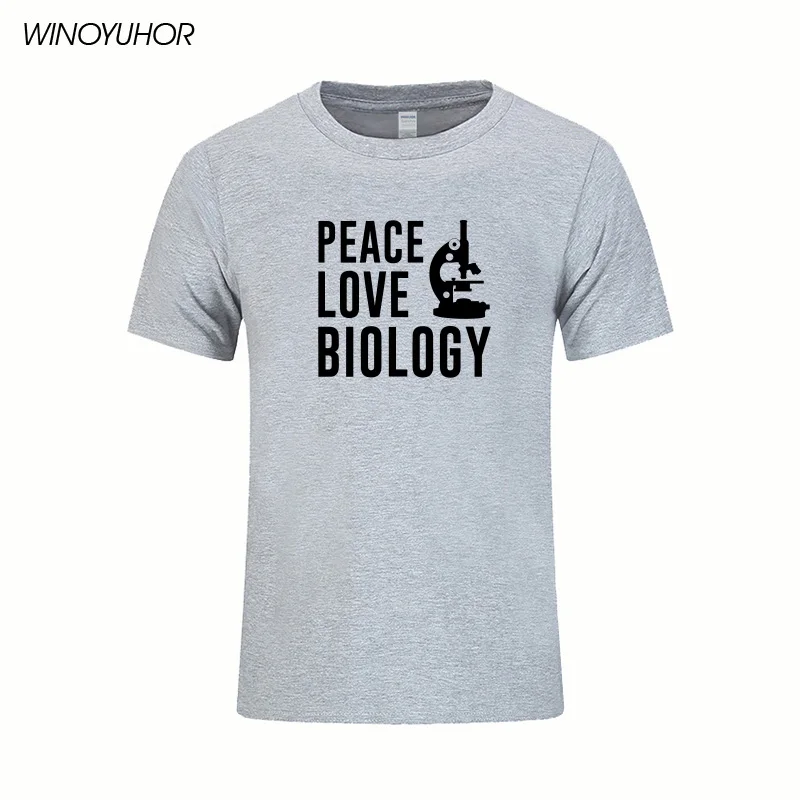 

New Design Men's T-shirt Peace Love Biology Short Sleeve Crew Neck Tee Tops Cotton Summer Funny Printed T Shirts Men