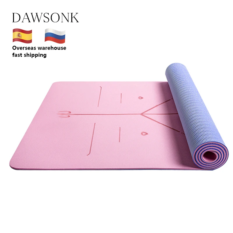 

Two-Color Yoga Mat Body Position Line Workout TPE Environmental Protection Material Sports Pilates Reformer 183cm*61cm*6mm