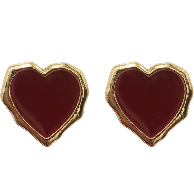 

S925 needle Sweet Jewelry Heart Earrings Enamel Golden Plating Vintage Statement Love Stud Earrings For Girls Women Gifts