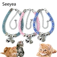 cat pet bell collar handmade collar flower adjustable kitten small and medium cute cats print necklace with bell pet products
