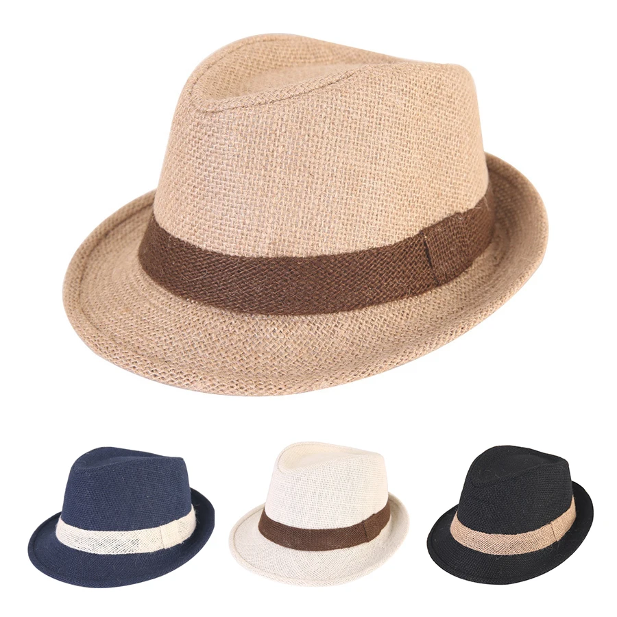 Детская соломенная шляпа, весна-лето, элегантная джазовая шляпа, пляжные шляпы с солнцезащитным козырьком, Детские уличные шляпы для мальчи...