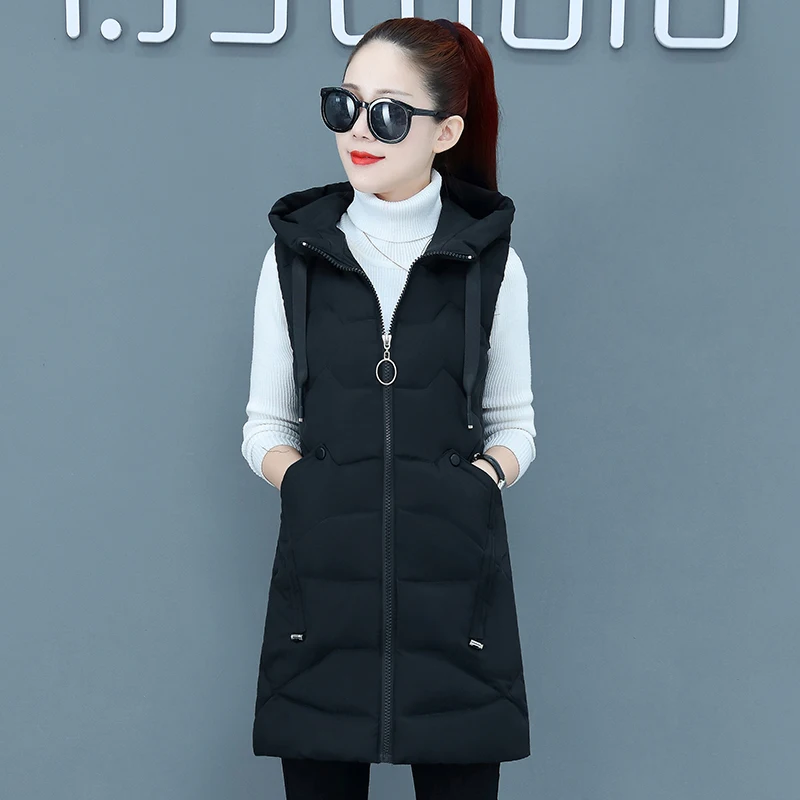 Жилет женский осенне-зимний длинный с капюшоном батальных размеров 3XL | Женская