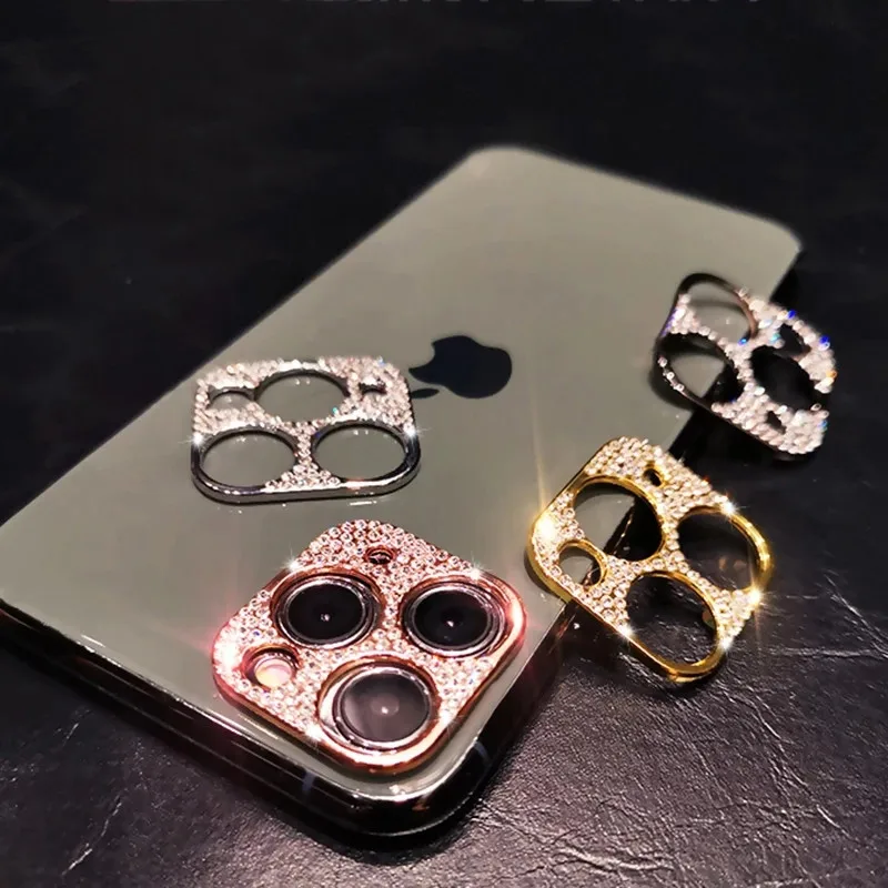 Luxury 3D Crystal Glitter Stone For iPhone 11 12 13 Mini Pro Max Fashion Bling Diamond Lens Protection Camera Protector PC Cover