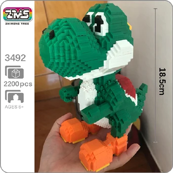 Yoshi ZMS Игра Супер Марио Луиджи Йоши Боузер огонь Tanooki Марио 3D модель мини здание алмаз маленькие блоки игрушка цветок монета без коробки - Цвет: Yoshi