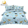 BlessLiving Goats Bedding Set Blue Duvet Cover Cartoon Comforter Cover With Pillowcases Sheep Animal Bed Linen 3pcs Queen Size 1