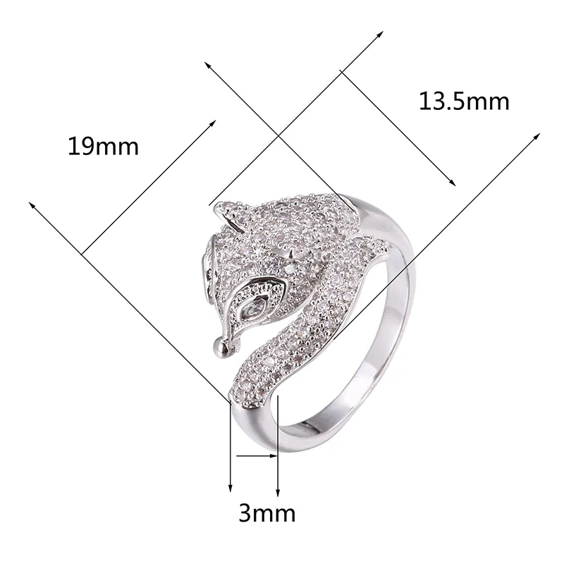 

Cute Female Fox Crystal Stone Ring Classic Silver Color Animal Wedding Rings For Luxury White Zircon Engagement Ring