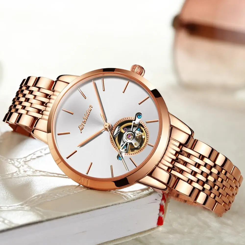 Luxury skeleton watches for women JSDUN brand fashion ladies wrist watch tourbillon mechanical automatic watch sapphire glass
