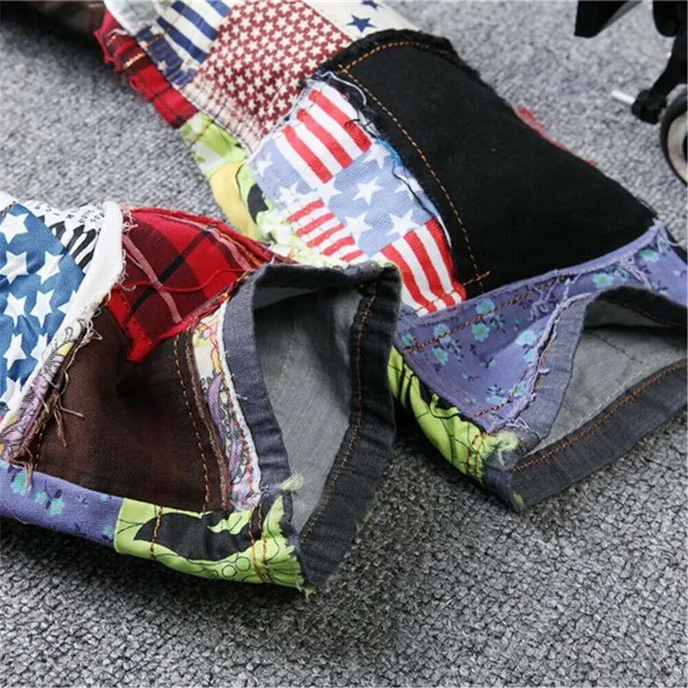 Mens Ripped Skinny Jeans Denim Pants Casual Stretch Slim Fit Floral Trousers