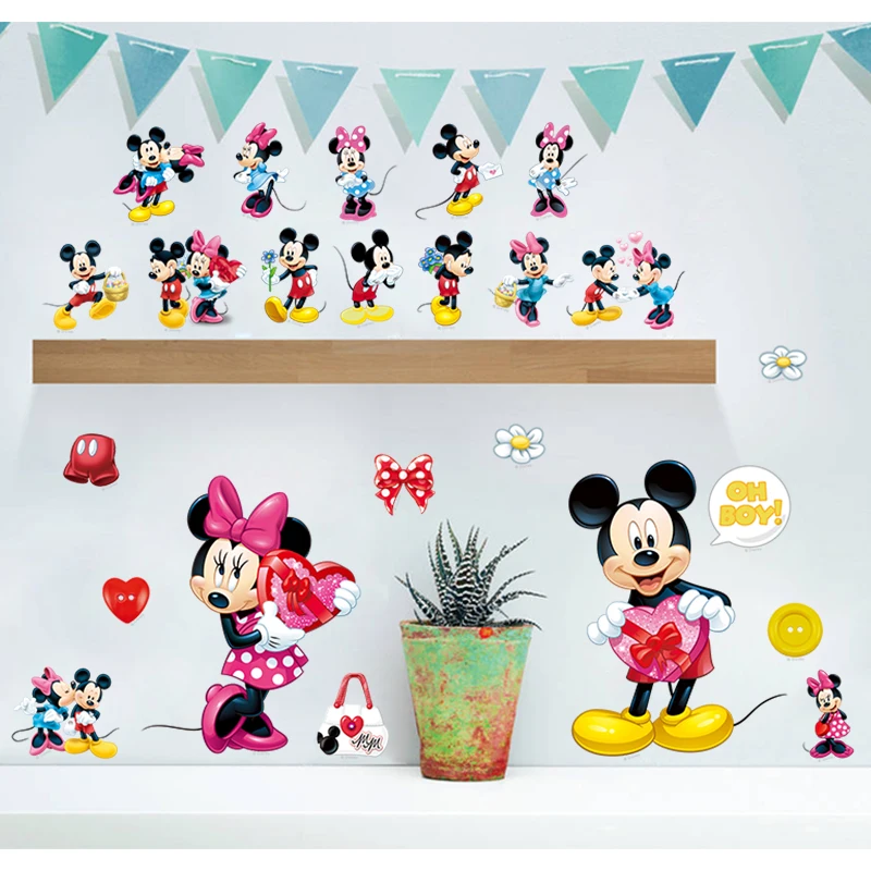 

Disney Mickey Minnie Mouse Baby Home Decals Wall Stickers For Kids Room Baby Bedroom Wall Art Nursery Amusement Park DIY Poster
