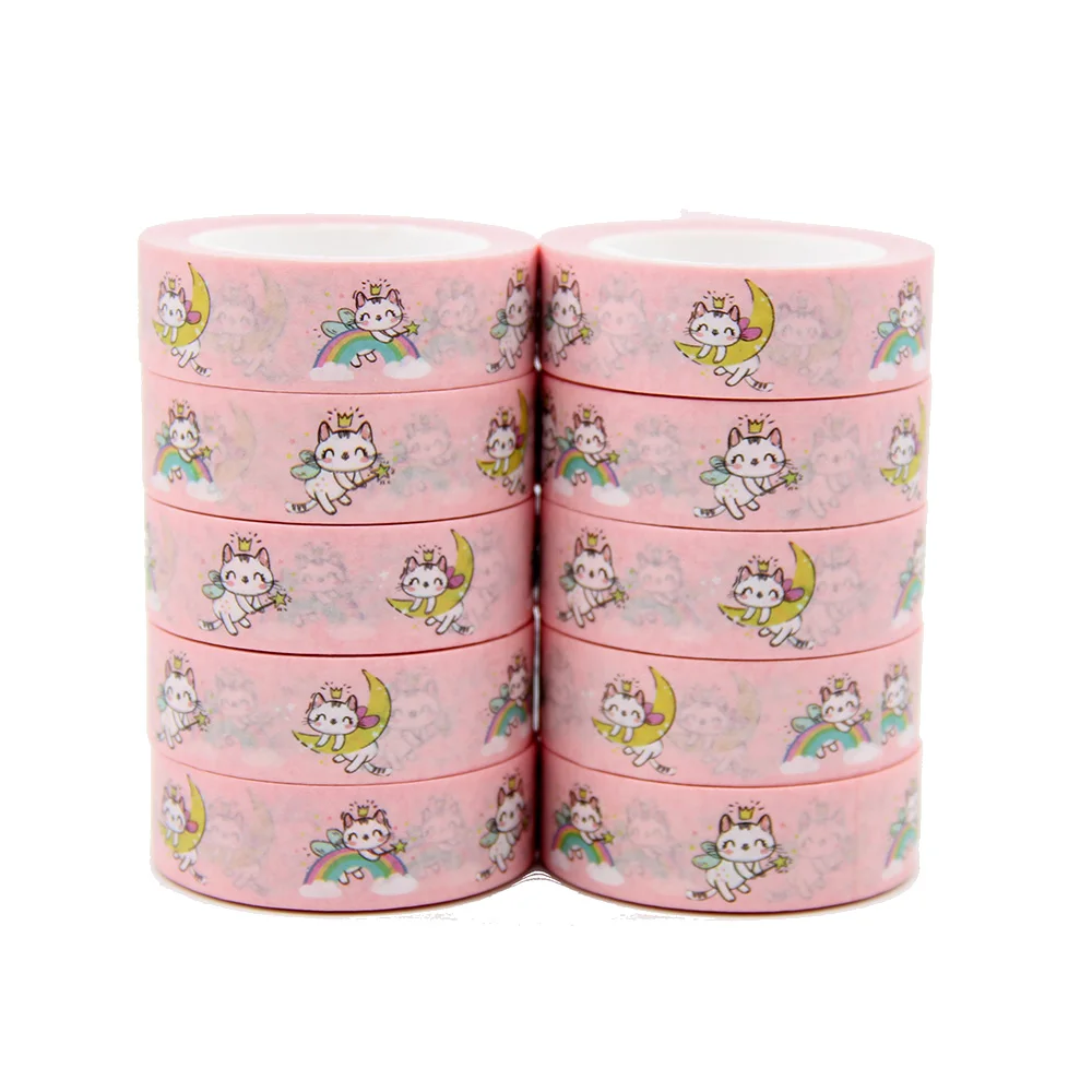 

NEW 10pcs/Lot 15mm x 10m Cute Magic Cats with Wings Sleeps-Moon-Rainbow Washi Tape Scrapbook Paper Masking Adhesive Washi Tape