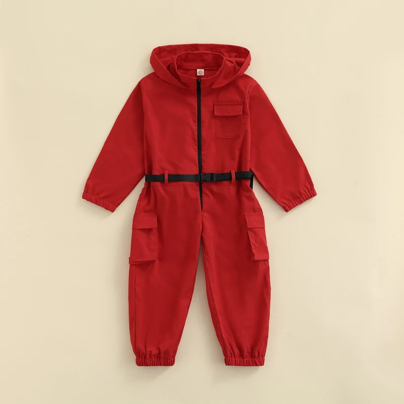

Детский красный комбинезон на молнии, с поясом