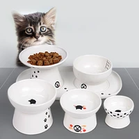 1pc pet bowl cute cartoon pet feeder high foot single mouth skidproof ceramic dog cat food bowls pets drinking feeding container