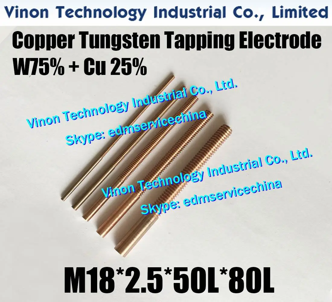 

5PCS M18*2.5*50L*80Lmm CUW75 Copper Tungsten Orbital Tapping Electrode for edm W75 tungsten copper tapper electrode with hole