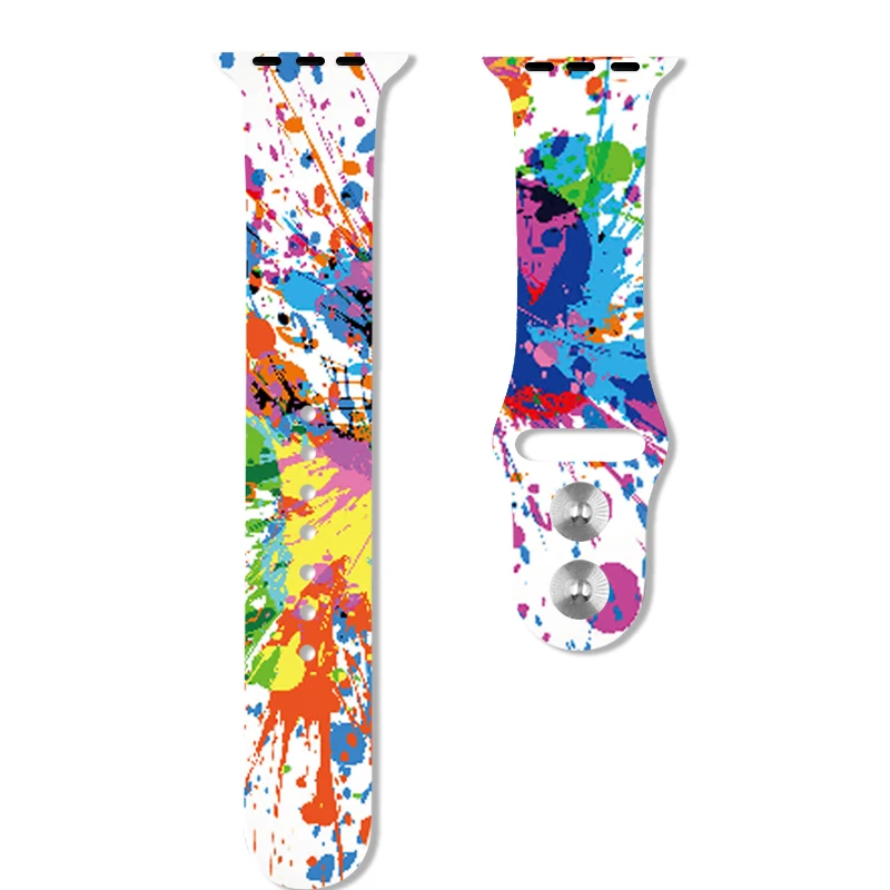 Colour Ink 40mm 44mm Printing Watch Bands For Apple Watch 4 Rubber Strap Sport Bracelet 42mm 38mm For Iwatch 3 2 1 Accessories - Цвет ремешка: Colour Ink