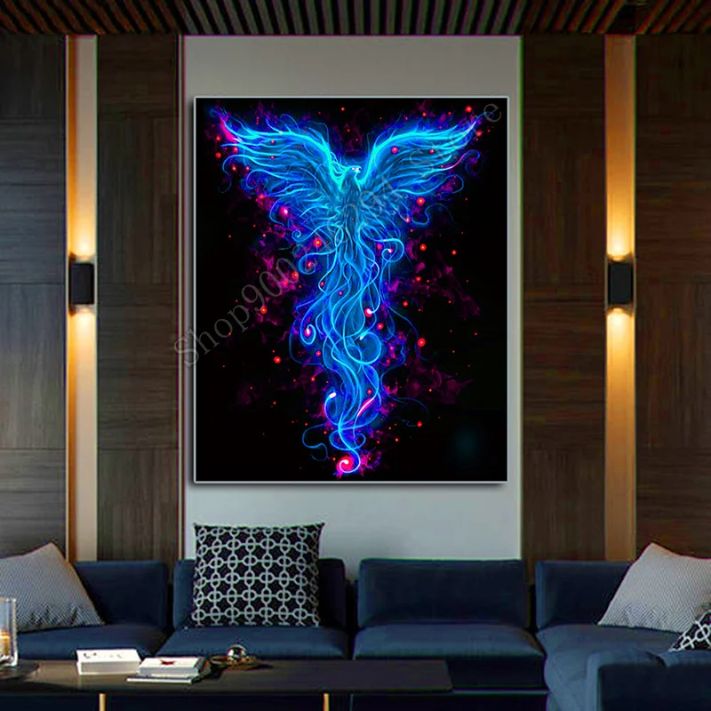 Алмазная живопись полная вышивка квадратная круглая синяя птица Феникс стразы