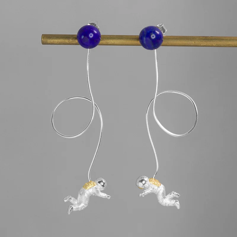 

Серьги-подвески женские из серебра 925 пробы с длинной кисточкой и Лазуритом