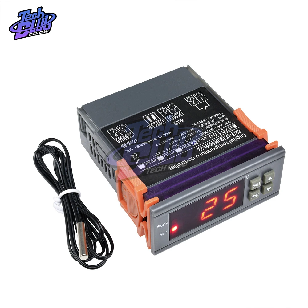 

Цифровой регулятор температуры WH7016C, постоянный ток 12 В, 10 А, ЖК-дисплей, фоторегулятор, термометр с зондом-50 ~ 110 градусов Цельсия