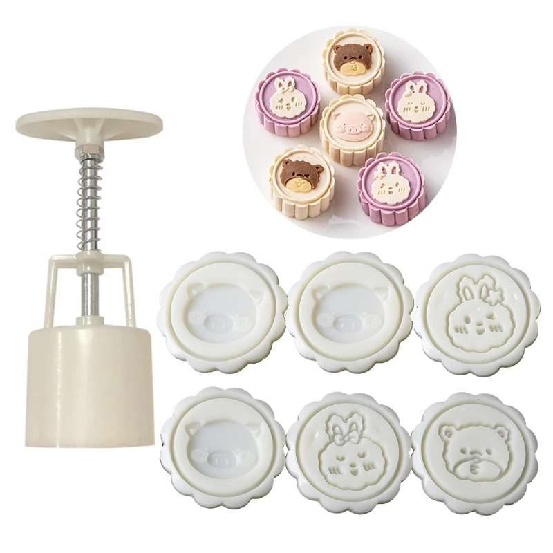 

DIY 3D Mooncake Mold Set Cartoon Animal Pattern Shape Design Mooncake Mold Press Mooncake Stamps for Mid-Autumn Festival