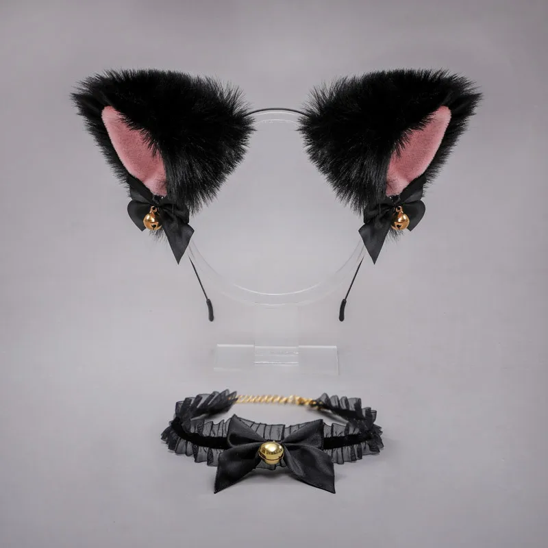 

Cute Furry Beast Ears Hairpin Headwear Ear Clip Lace Collar Set Cosplay Soft Girl Plush Detachable Cat Ear Lolita Hair Accessory