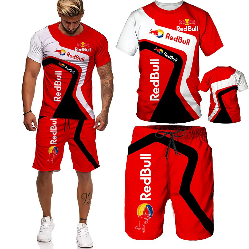 

2021 Summer Men's Sportswear Set Short Sleeve T-shirt And Shorts Mens Casual Sportswear Fitness Suit Color Matching Suit