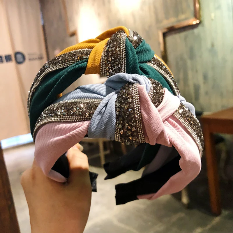 Женский широкий обруч для волос винтажный с блестками и узлом| |