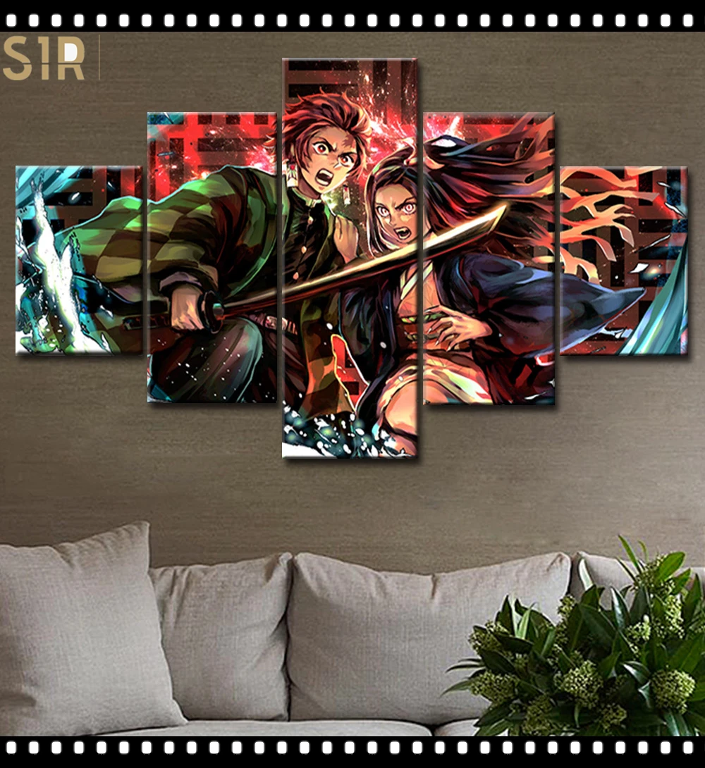 

Kimetsu No Yaiba Wall Art 5 Pieces Canvas Painting Poster Pictures Home Decor Living Room HD Printed Game Poster Anime Wall Art