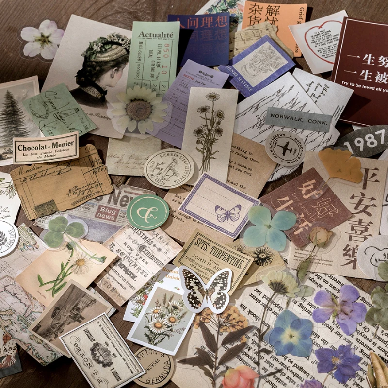 journamm 15pcs vintage cards for phone deco retro stationery supplies plant paper junk journal label scrapbooking material free global shipping