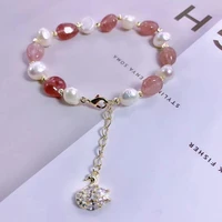 fashion gold pink crystal zirconia natural pearl charms beaded bracelet femme 2019 girls gift pulseras armbandjes dames armband