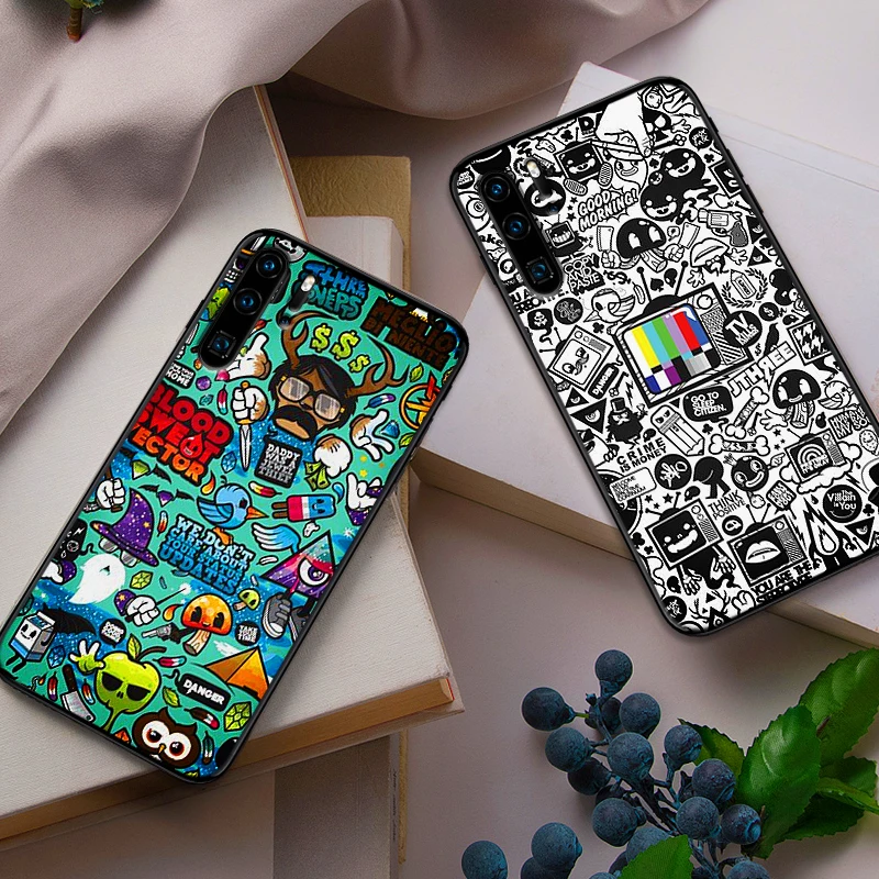 Черные чехлы для мобильных телефонов с граффити huawei Honor Note 10 View 20 7A 3GB 7X 8X 9X Pro 8 9 Lite |