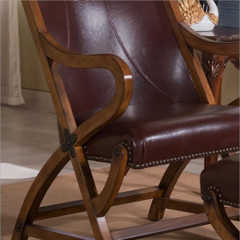 Европейский каркас из твердой древесины кресло для отдыха натуральной кожи