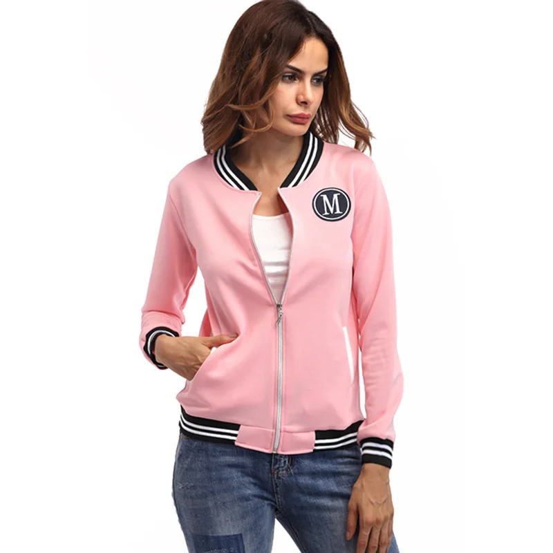 New Arrival Women's Casual Long-sleeved Slim Fit Bomber Jackets Fashion Pink Female Baseball Jacket Coat Outwear Chaqueta Mujer | Женская
