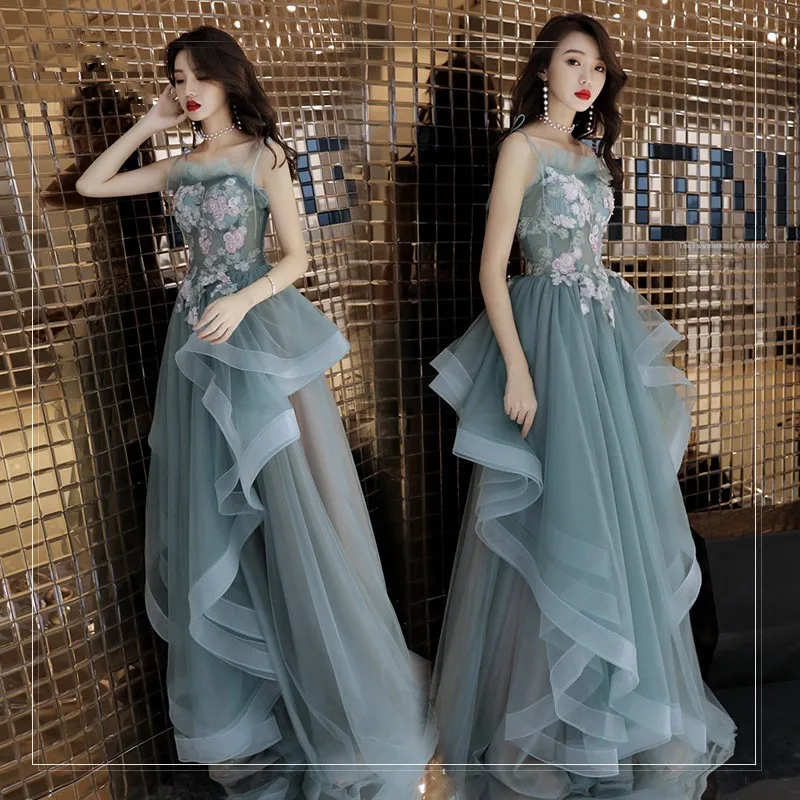 

Evening Dress 2022 New Spaghetti Straps Sleeveless Long Noble Banquet Temperament Dress Lace Up Slim Party Dress Robe De Soiree