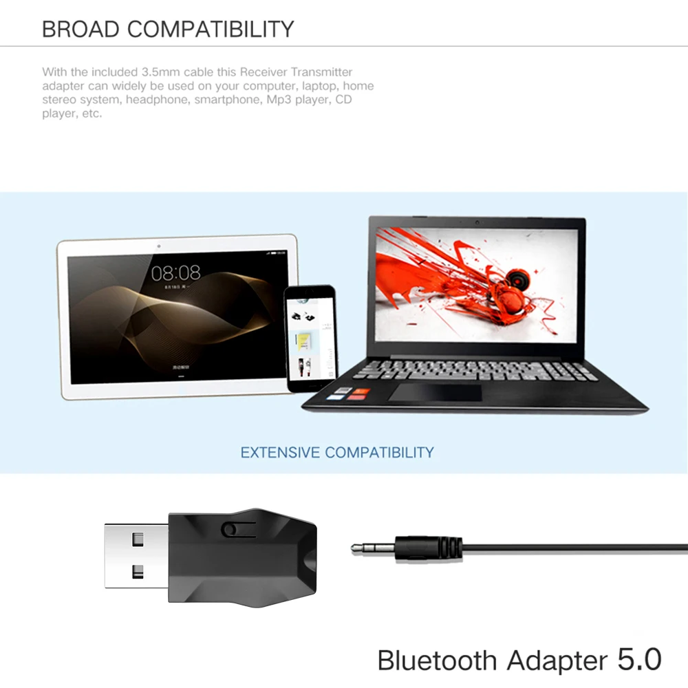 Аудиоадаптер aptx usb 5 0 с Bluetooth приемником разъем AUX 3 мм стереозвук для наушников ТВ