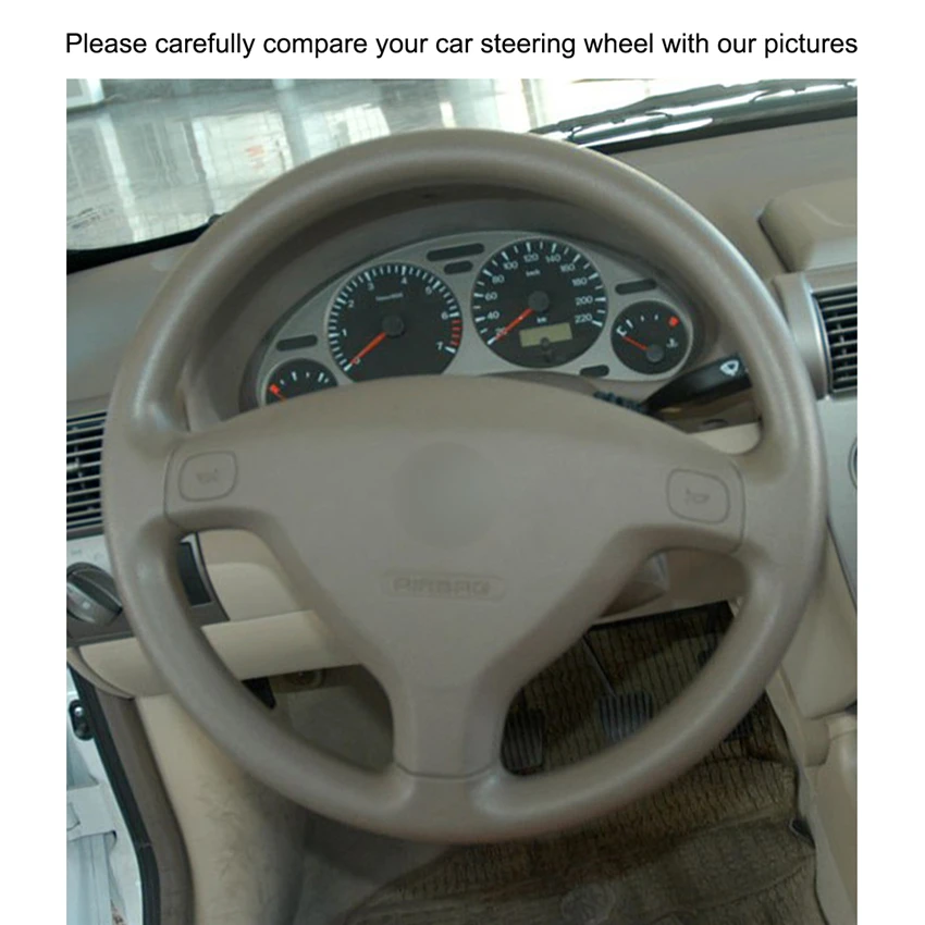 Рука сшитый черный искусственная кожа ПУ Чехлы рулевого колеса автомобиля