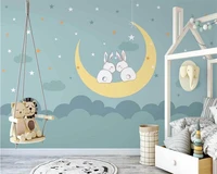 beibehang customize wall papers home decor new nordic hand painted moon ship clouds children room background wallpaper
