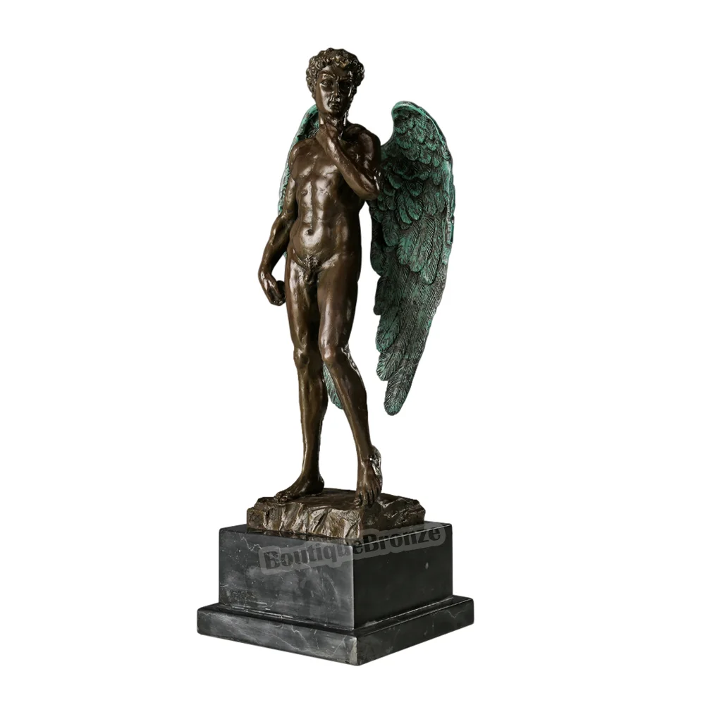 

Famous David with Wings Statue Bronze & Green Nude Man Sculpture Delicate Western Art Home Decoration